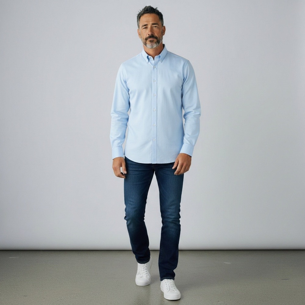 David Donahue Button Down Shirt 18.5 XXL Ocean Blue Fusion Cotton Long Sleeve